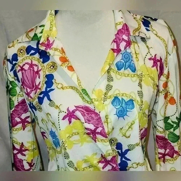 BOOHOO shell print plunge long sleeves shirt dress NWT (D158 5.4.12) - Picture 4 of 9